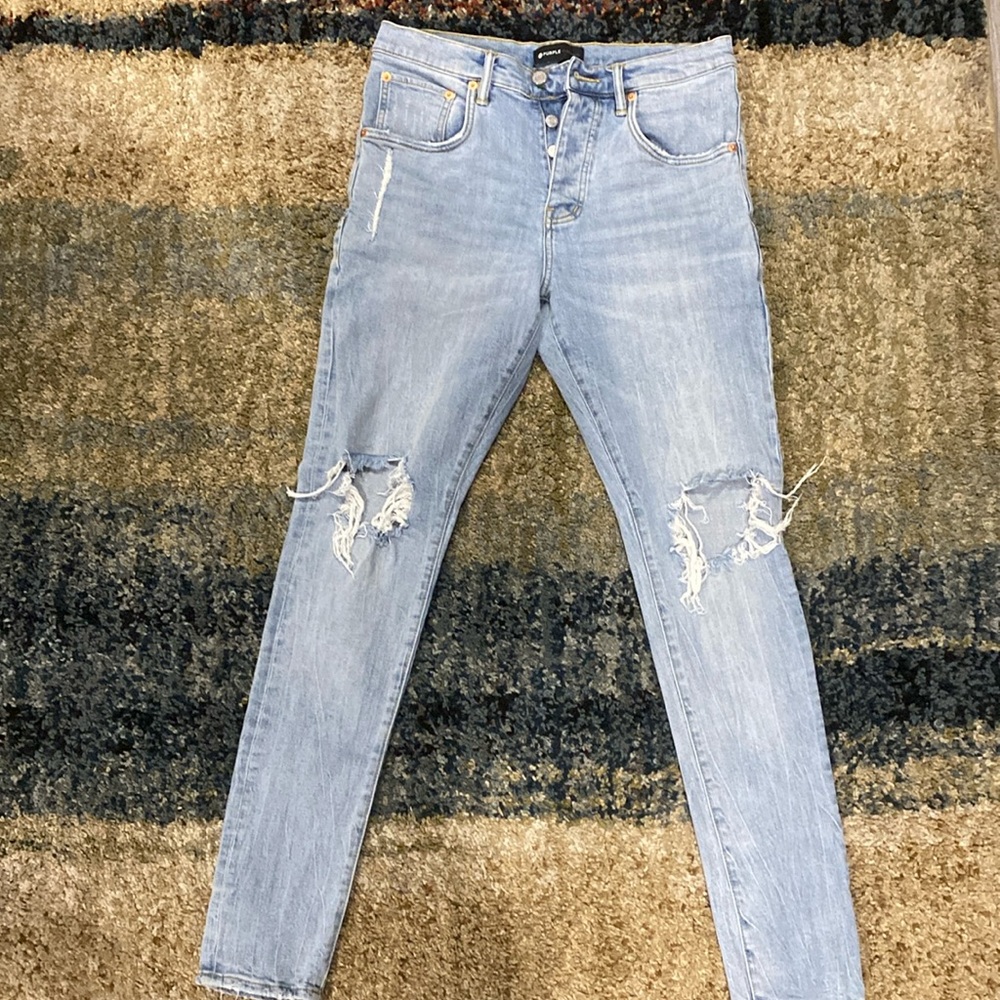 Purple brand blue denim jeans with rips at knees (9/10 condition)